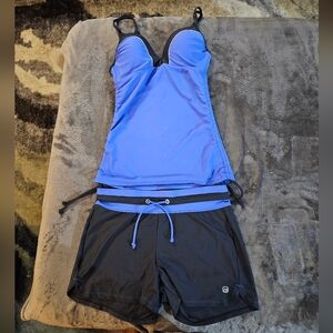 Free Country 2 Peice Blue/Grey Tanki Swim Suit. Sz M